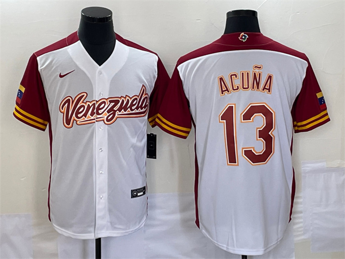 Men's Venezuela Baseball #13 Venezuela Acu?a Jr. 2023 White World Baseball Classic Stitched Jerseys