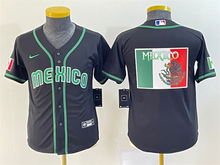 Women's Mexico Baseball 2023 Black Big Logo World Baseball Classic Stitched Jersey(Run Small) 1