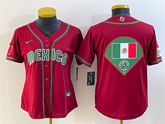 Women's Mexico Baseball 2023 Red Big Logo World Baseball Classic Stitched Jersey(Run Small) 1