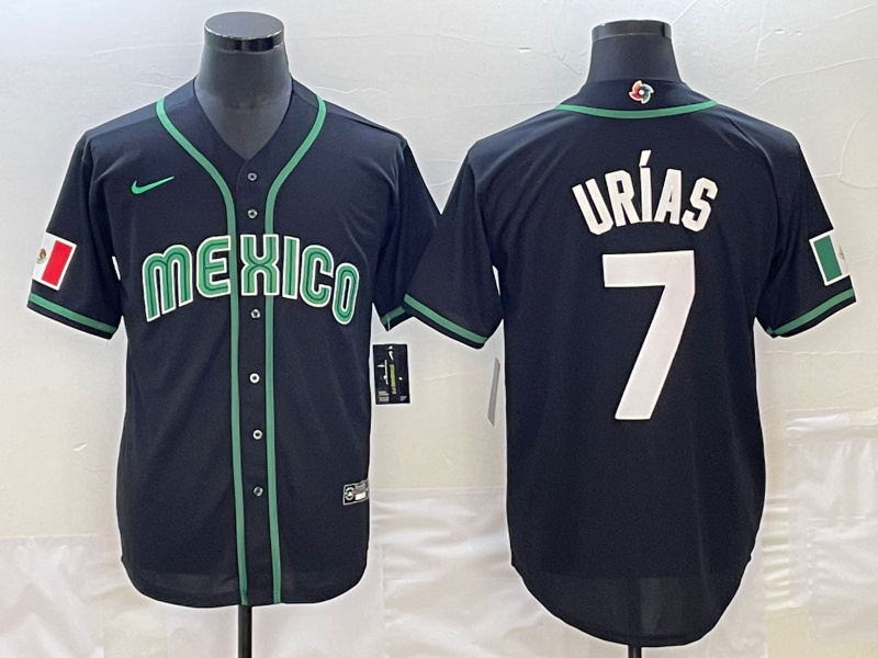 Men's Mexico Baseball #7 Julio Urías 2023 Black World Baseball Classic Stitched JerseyS