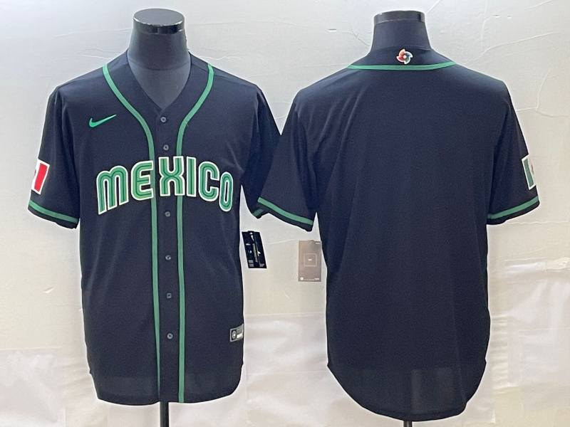 Men's Mexico Baseball Blank 2023 Black World Baseball With Patch Classic Stitched Jersey