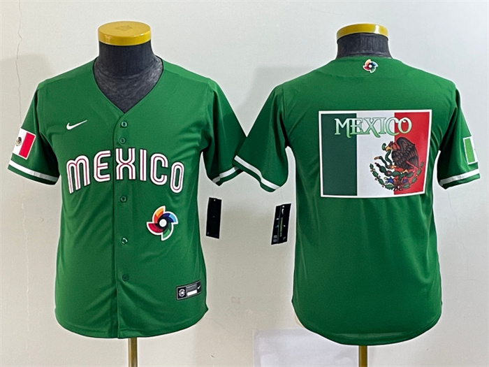 Youth Mexico Baseball 2023 Black Big Logo World Baseball Classic Stitched Jersey