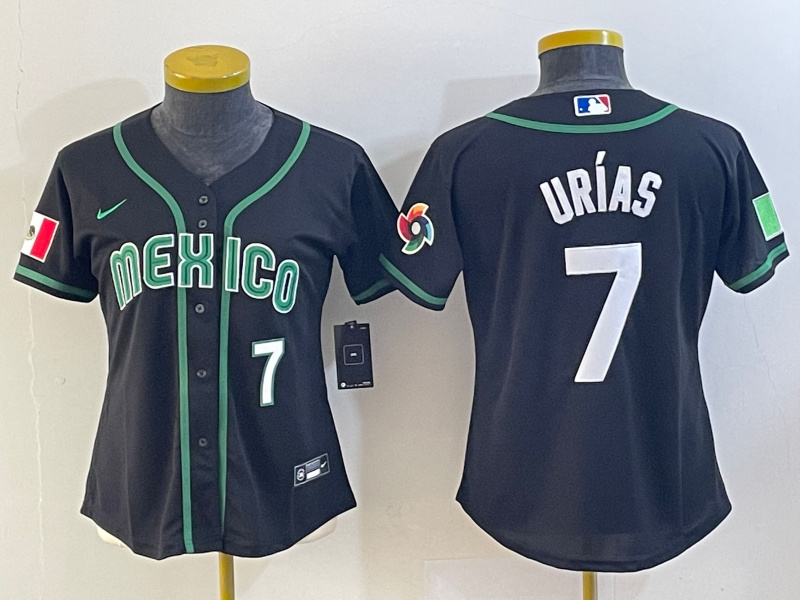 Women's Mexico Baseball #7 Julio Urías 2023 Black World Baseball Classic With Patch Stitched Jersey(Run Small)