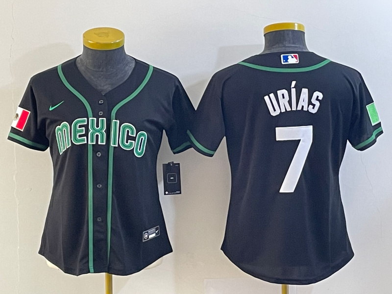 Women's Mexico Baseball #7 Julio Urías 2023 Black World Baseball Classic Stitched Jersey(Run Small)