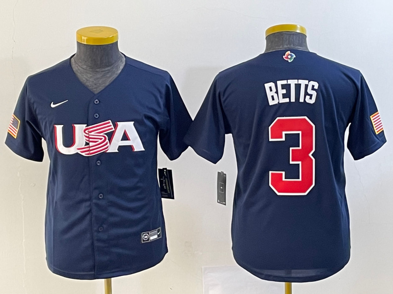 Women's USA Baseball #3 Mookie Betts 2023 Navy World Baseball Classic Stitched Jersey(Run Small)