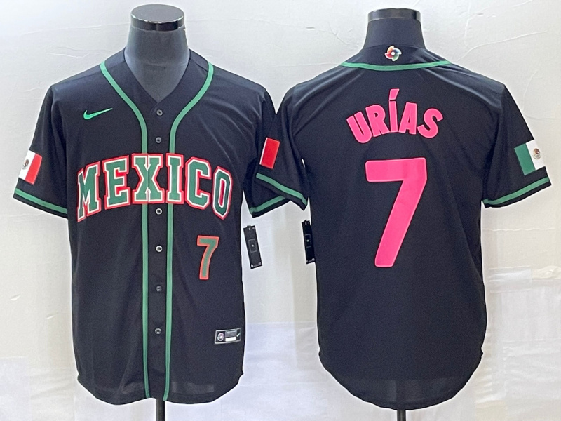 Men's Mexico Baseball #7 Julio Urías 2023 Black World Baseball With Patch Classic Stitched Jersey