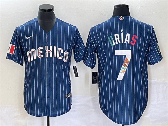 Men's Mexico Baseball #7 Julio Urías 2023 Navy World Baseball Classic Stitched Jerseys