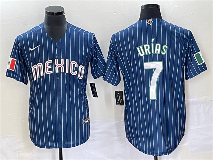 Men's Mexico Baseball #7 Julio Urías 2023 Navy World Baseball Classic Stitched Jersey