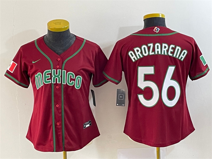 Women's Mexico Baseball #56 Randy Arozarena 2023 Red World Baseball Classic Stitched Jersey(Run Small)