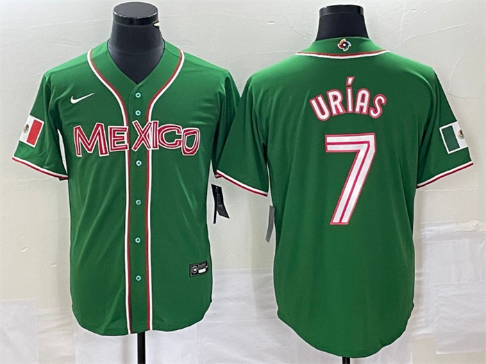 Men's Mexico Baseball #7 Julio Urías 2023 Green World Baseball With Patch Classic Stitched Jersey 3