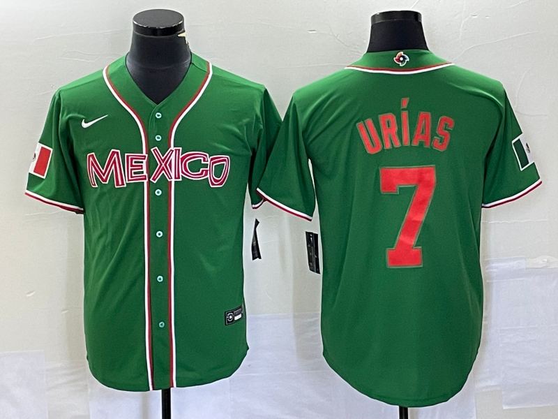 Men's Mexico Baseball #7 Julio Urías 2023 Green World Baseball With Patch Classic Stitched Jersey 6