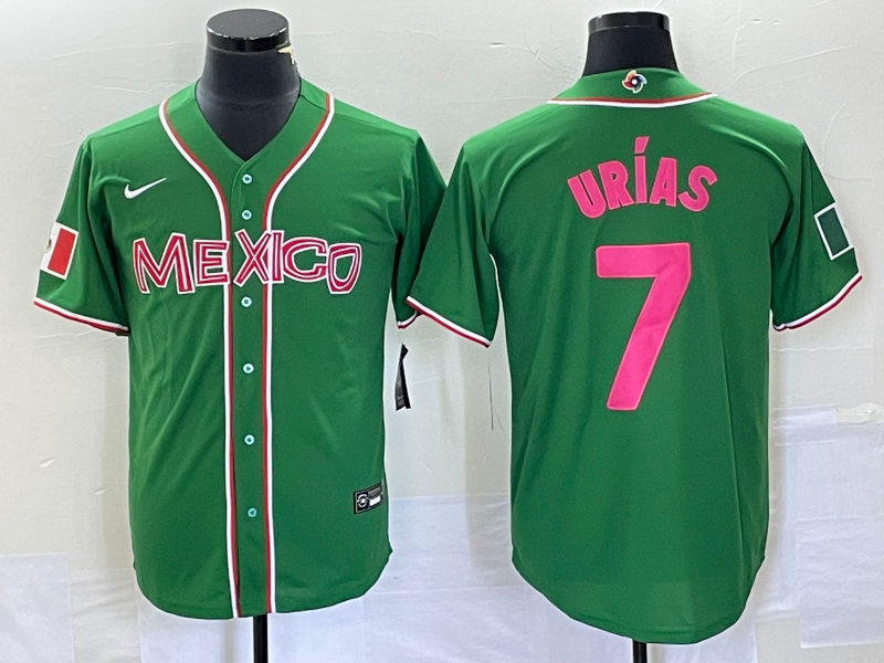 Men's Mexico Baseball #7 Julio Urías 2023 Green World Baseball With Patch Classic Stitched Jersey 5