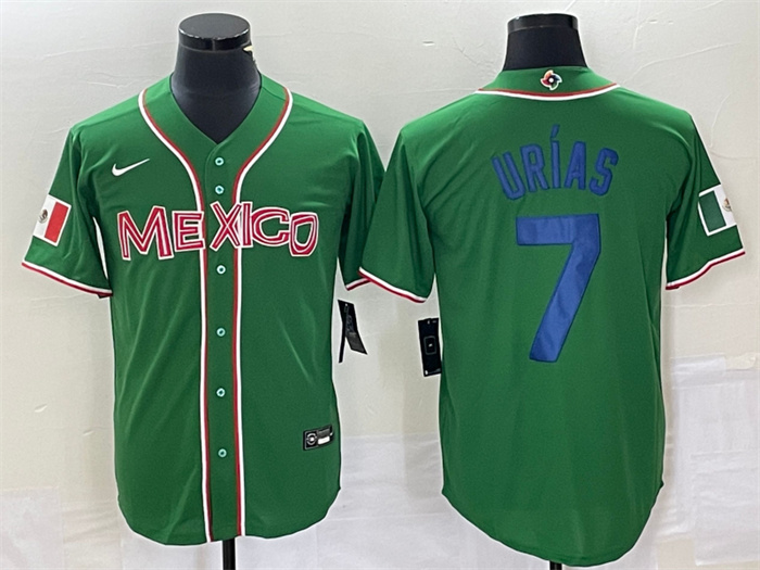 Men's Mexico Baseball #7 Julio Urías 2023 Green World Baseball With Patch Classic Stitched Jersey 2