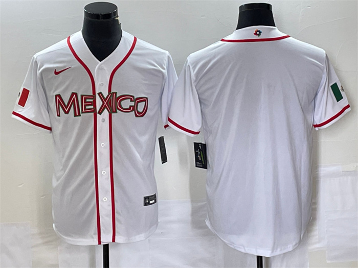 Men's Mexico Baseball Blank 2023 White World Baseball Classic Stitched Jersey