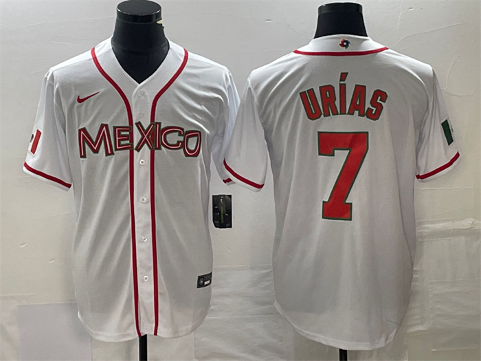 Men's Mexico Baseball #7 Julio Urías White 2023 World Baseball Classic Stitched Jersey 1