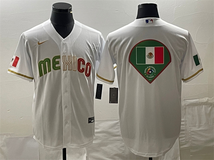 Men's Mexico Baseball White 2023 World Baseball Classic Team Big Logo Stitched Jersey 1