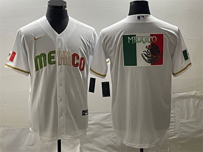 Men's Mexico Baseball White 2023 World Baseball Classic Team Big Logo Stitched Jersey