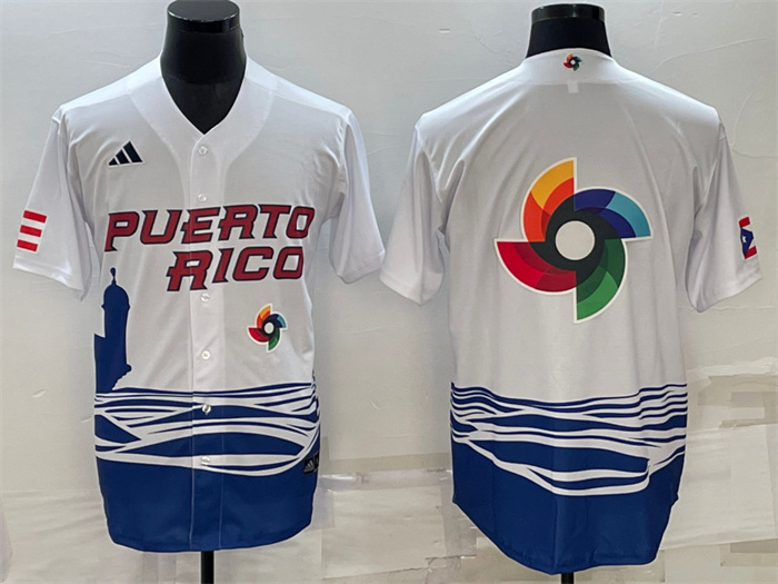 Men's Puerto Rico Baseball 2023 White World Baseball Big Logo Classic Replica Stitched JerseyS