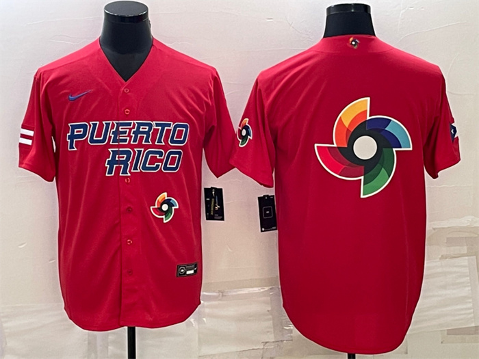 Men's Puerto Rico Baseball 2023 Red World Baseball Big Logo With Patch Classic Replica Stitched Jerseys