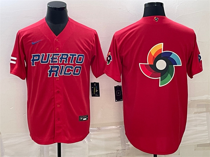 Men's Puerto Rico Baseball 2023 Red World Baseball Big Logo With Patch Classic Replica Stitched Jersey