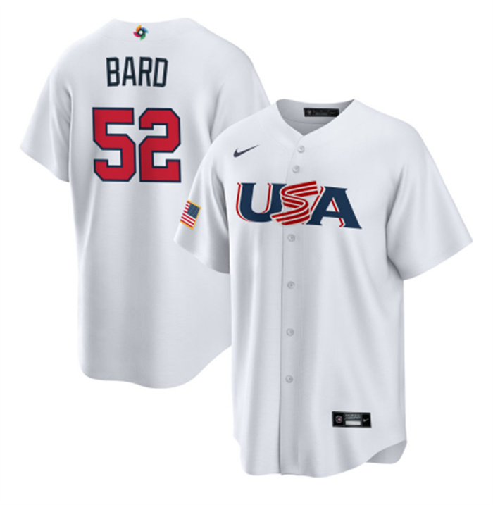 Men's USA Baseball #52 Daniel Bard 2023 White World Baseball Classic Replica Stitched Jersey