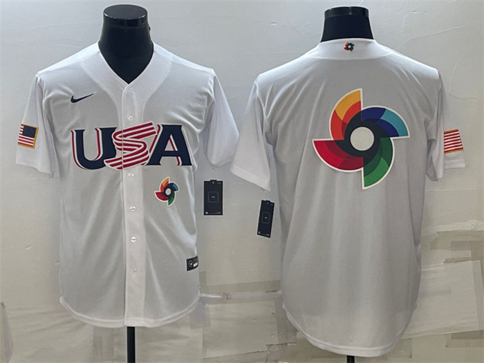 Men's USA Baseball 2023 White World Baseball Big Logo Classic Replica Stitched Jersey