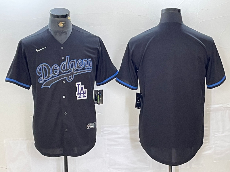 Men's Los Angeles Dodgers Team Big Logo Black Cool Base Stitched Baseball Jersey 6