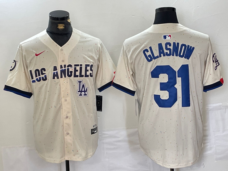 Men's Los Angeles Dodgers #31 Tyler Glasnow Cream Stitched Baseball Jersey 4