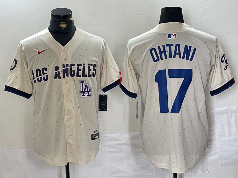 Men's Los Angeles Dodgers #17 Shohei Ohtani Cream Stitched Baseball Jersey 6