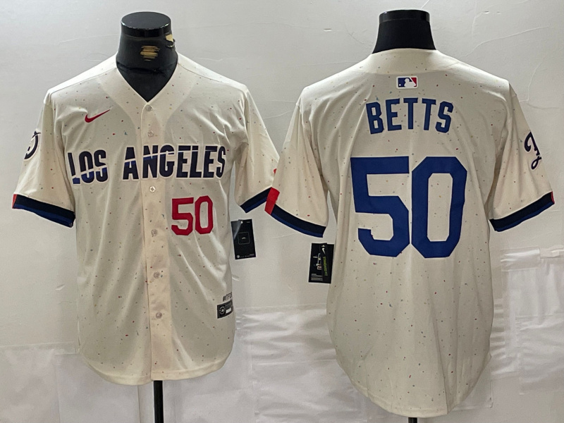 Men's Los Angeles Dodgers #50 Mookie Betts Cream Stitched Baseball Jersey 2