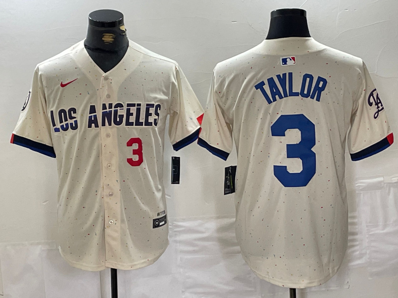 Men's Los Angeles Dodgers #3 Chris Taylor Cream Stitched Baseball Jersey 3