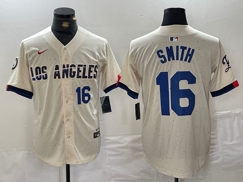 Men's Los Angeles Dodgers #16 Will Smith Cream Stitched Baseball Jersey 6