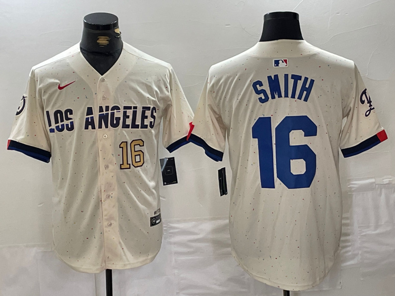 Men's Los Angeles Dodgers #16 Will Smith Cream Stitched Baseball Jersey 1