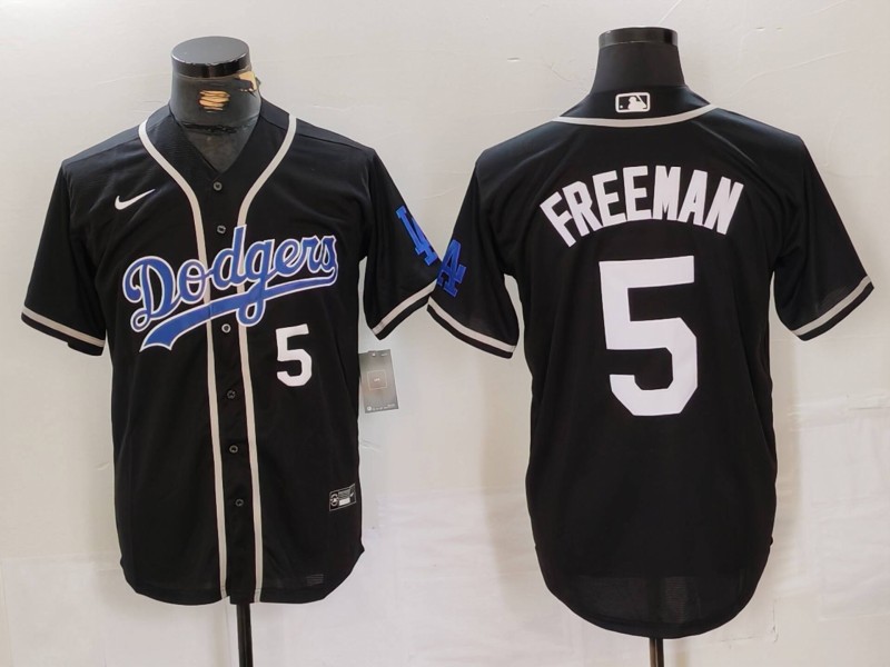 Men's Los Angeles Dodgers #5 Freddie Freeman Black Cool Base With Patch Stitched Baseball Jersey 1