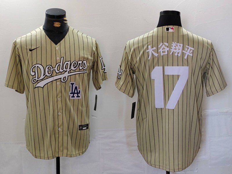 Men's Los Angeles Dodgers #17 太谷翔平 Cream Cool Base Stitched Jersey 2