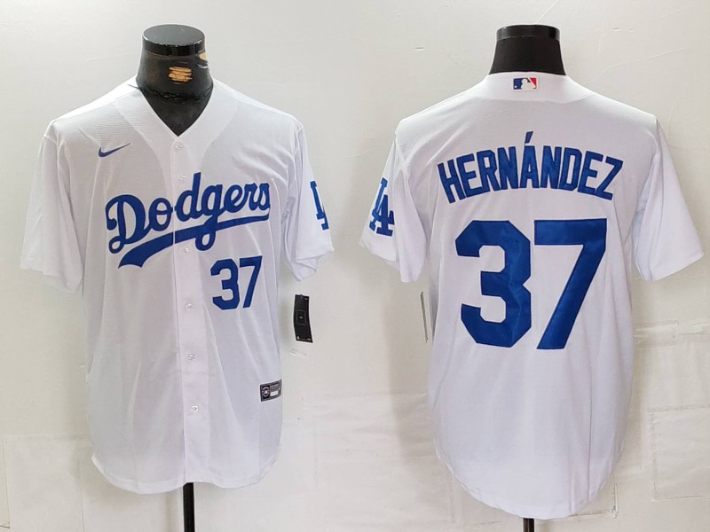 Men's Los Angeles Dodgers #37 Teoscar Hernández White Cool Base Stitched Baseball Jersey 2