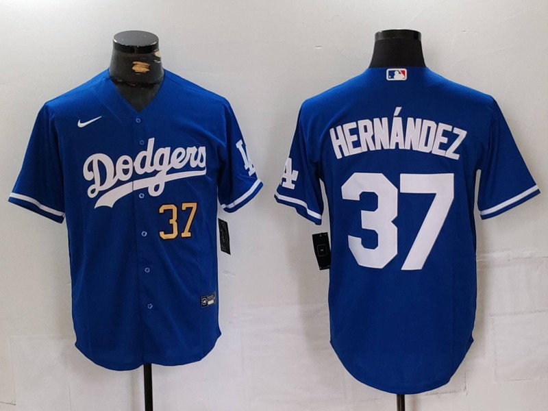 Men's Los Angeles Dodgers #37 Teoscar Hernández Blue Cool Base Stitched Baseball Jersey 1