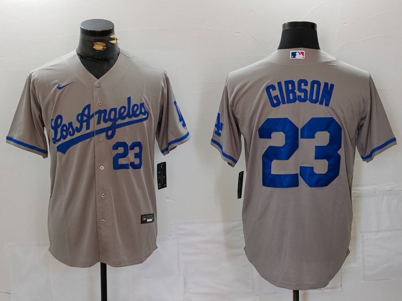 Men's Los Angeles Dodgers #23 Kirk Gibson Grey Cool Base Stitched Baseball Jersey 2