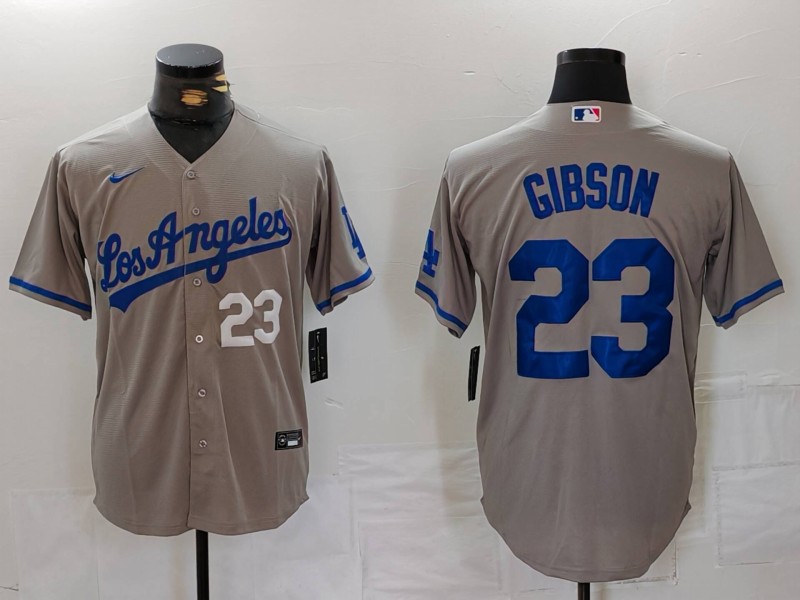 Men's Los Angeles Dodgers #23 Kirk Gibson Grey Cool Base Stitched Baseball Jersey 1