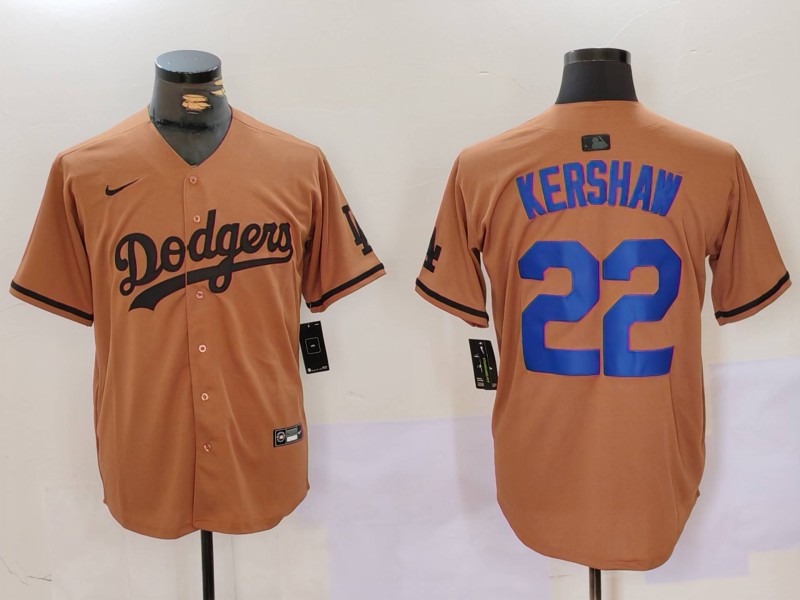 Men's Los Angeles Dodgers #22 22 Clayton Kershaw Brown Cool Base Stitched Baseball Jersey 7