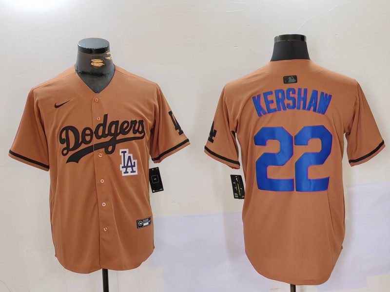 Men's Los Angeles Dodgers #22 22 Clayton Kershaw Brown Cool Base Stitched Baseball Jersey 3