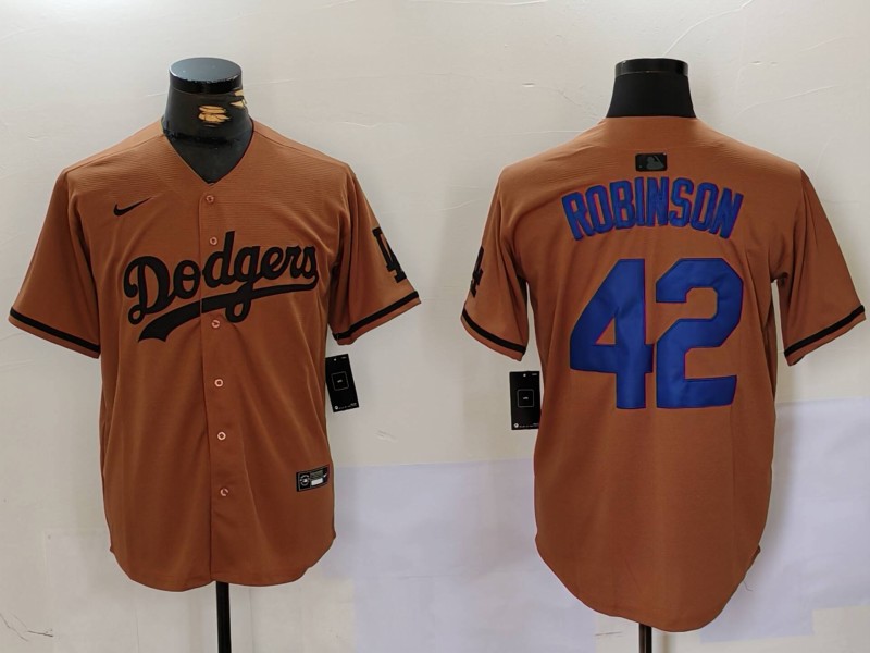 Men's Los Angeles Dodgers #42 Jackie Robinson Brown Cool Base Stitched Baseball Jersey 6