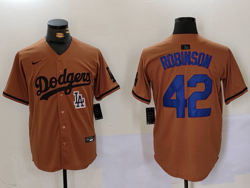 Men's Los Angeles Dodgers #42 Jackie Robinson Brown Cool Base Stitched Baseball Jersey 2