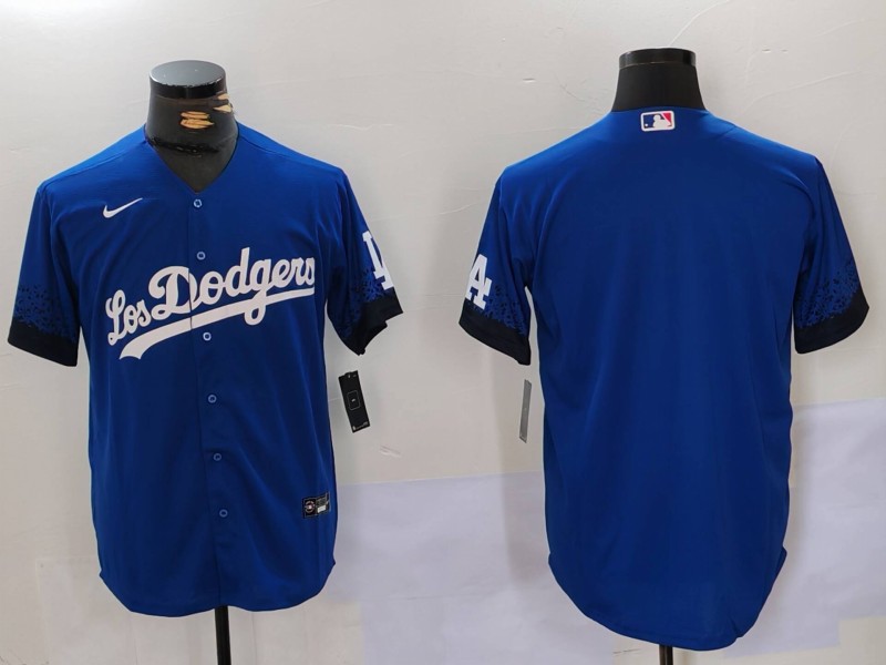 Men's Los Angeles Dodgers Blank Blue City Connect Cool Base Stitched Baseball Jersey 2