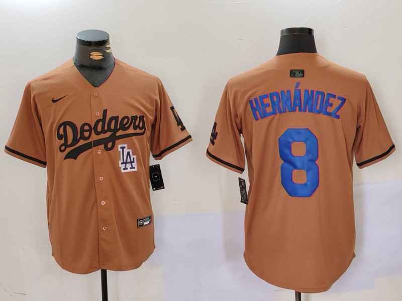 Men's Los Angeles Dodgers #8 Kiké Hernández Brown Cool Base Stitched Baseball Jersey 5