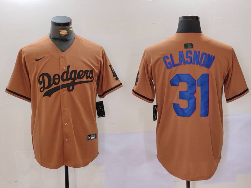 Men's Los Angeles Dodgers #31 Tyler Glasnow Brown Cool Base Stitched Baseball Jersey 6