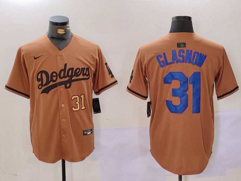 Men's Los Angeles Dodgers #31 Tyler Glasnow Brown Cool Base Stitched Baseball Jersey 2