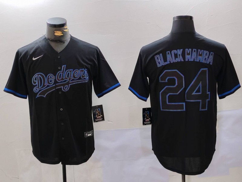 Men's Los Angeles Dodgers #24 'Black Mamba' Black Cool Base Stitched Baseball Jersey 5