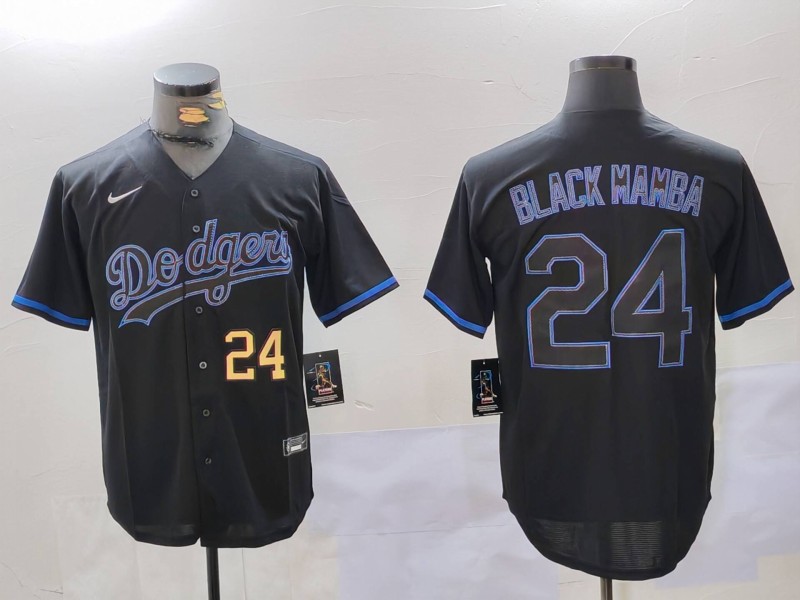 Men's Los Angeles Dodgers #24 'Black Mamba' Black Cool Base Stitched Baseball Jersey 2