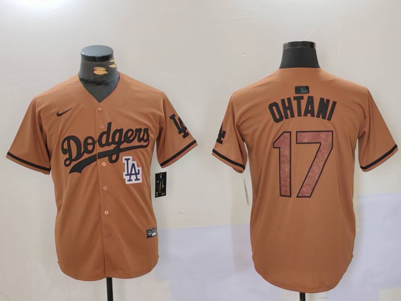 Men's Los Angeles Dodgers #17 Shohei Ohtani Brown Cool Base Stitched Baseball Jersey 5